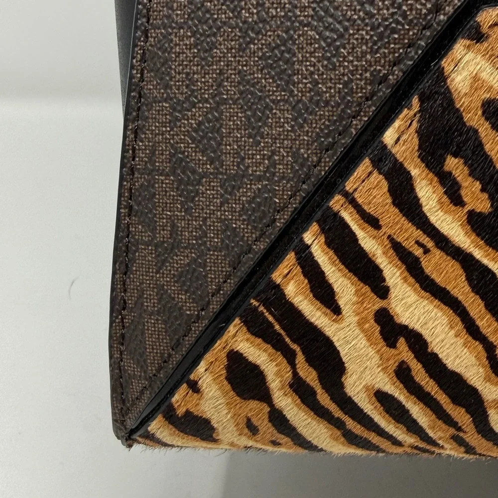 Michael Kors Hope Satchel Bag Brown Leopard Tiger Haircalf Leather Mob Wife
